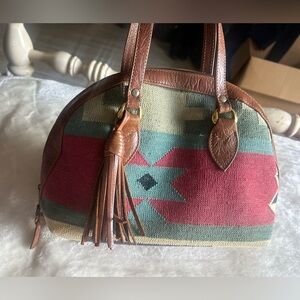 Bohemian Patterned Leather Trim Handbag